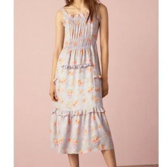 REBECCA TAYLOR Emilia Tank Lavender Floral Silk Midi Dress size 8 - Picture 1 of 8